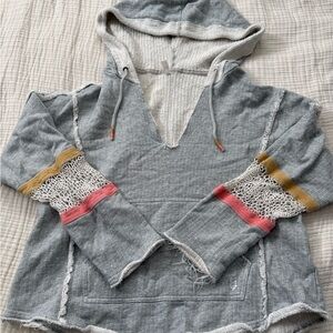 FP Movement by Free People Gray Hoodie Sweater with Pink and Gold Accents